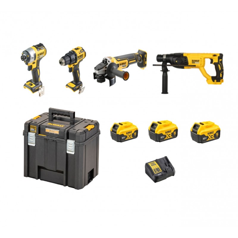 Σετ προσφοράς ασύρματων μηχανημάτων Dewalt DCH133,DCD708,DCF877,DCG405 + 3 ΜΠΑΤΑΡΙΕΣ 5Ah