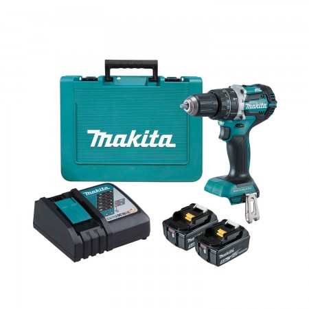 Κρουστικό δραπανοκατσάβιδο μπαταρίας Makita DHP484RTE, με 2 μπαταρίες και φορτιστή, 18 V, 5 AH, 54 NM, 1.5-13 MM