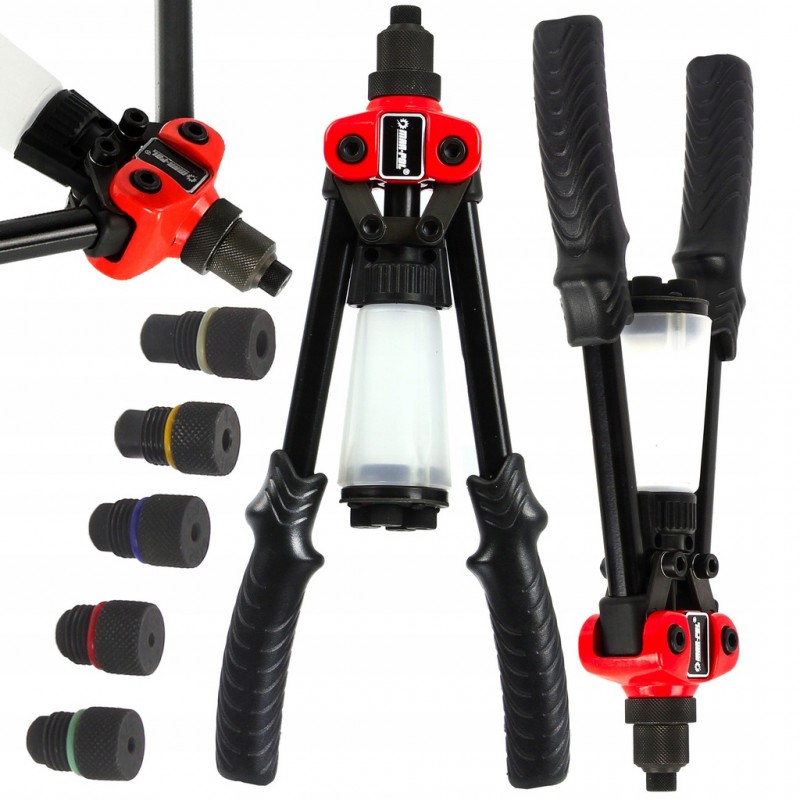 Πριτσιναδόρος με μοχλό 2.4-6.4mm για πριτσίνια + 5 μύτες, Mar-pol