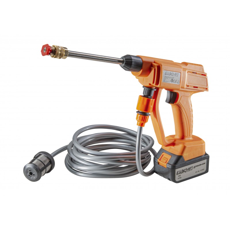 Φορητό πλυστικό μηχάνημα Baukraft BK-HPC09, 18 V, 4 Ah, 2 λίτρα/λεπτό, 22 bar, με μπαταρία, φορτιστή και αξεσουάρ.
