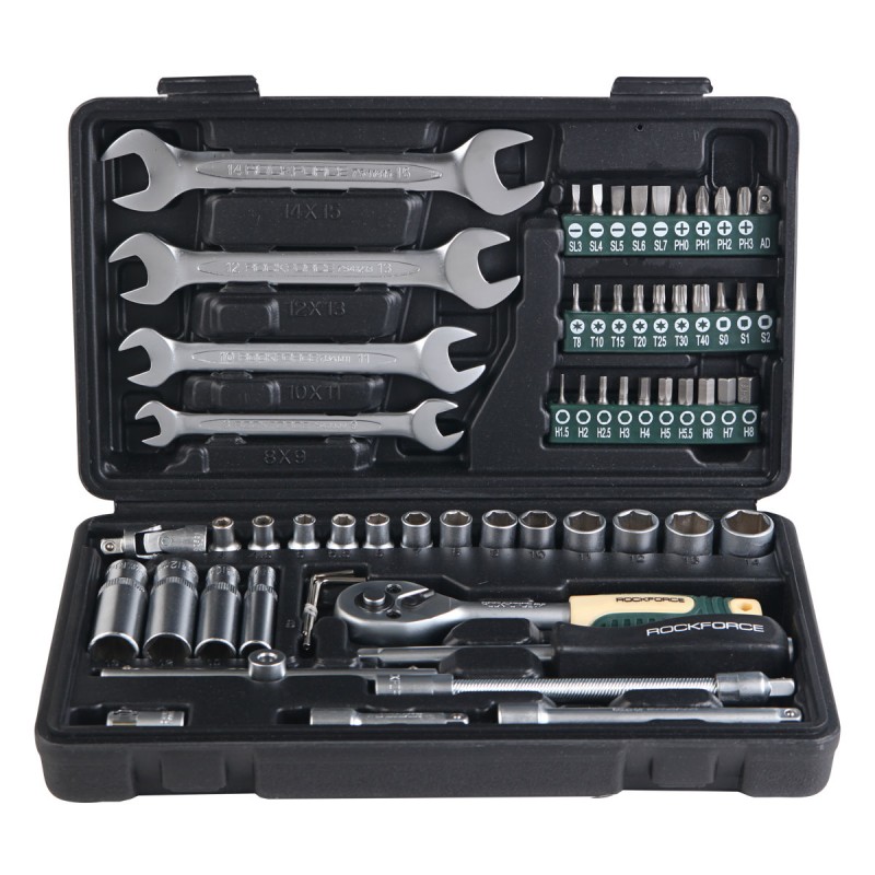 ΚΑΡΥΔΑΚΙΑ ΣΕΤ 62 ΤΕΜΑΧΙΩΝ , 1/4'' , ΕΞΑΓΩΝΑ ROCKFORCE