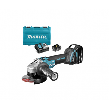 Γωνιακός τροχός Makita μπαταρίας με 2 μπαταρίες και φορτιστή, 18 V, 5 Ah, 125 mm, 8500 στροφές/λεπτό, DGA504RTE