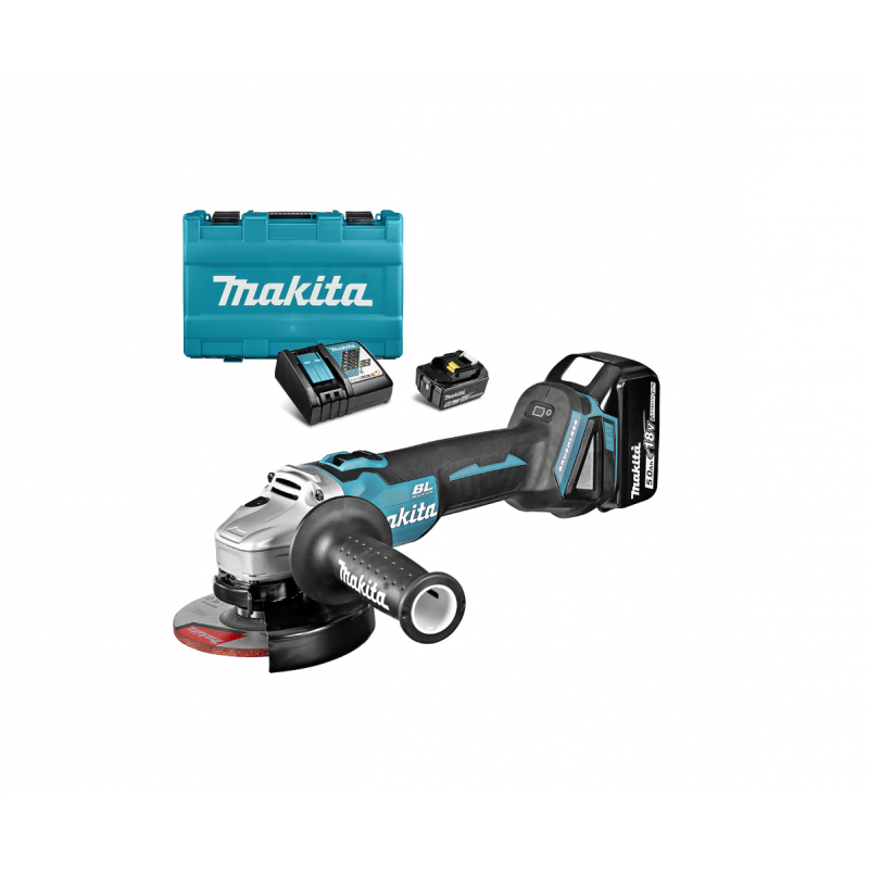 Γωνιακός τροχός Makita μπαταρίας με 2 μπαταρίες και φορτιστή, 18 V, 5 Ah, 125 mm, 8500 στροφές/λεπτό, DGA504RTE