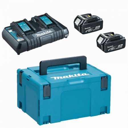Σετ μπαταριών Makita 197629-2, μπαταρίες 18V, 2x5Ah + διπλός φορτιστής + βαλίτσα τύπου Makpac 3