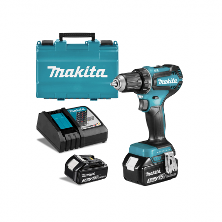 Μπαταρίας κατσαβίδι Makita με απλό κινητήρα με 2 μπαταρίες και φορτιστή, 18 V, 3 Ah, 62 Nm, 1.5-13 mm, DDF482RFE