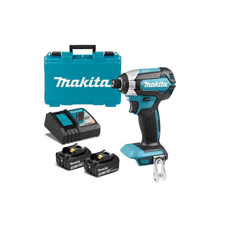 Μπουλονόκλειδο μπαταρίας Makita με κινητήρα χωρίς ψήκτρες με 2 μπαταρίες και φορτιστή, 18 V, 3 Ah, 170 Nm, εξάγωνο, 1/4