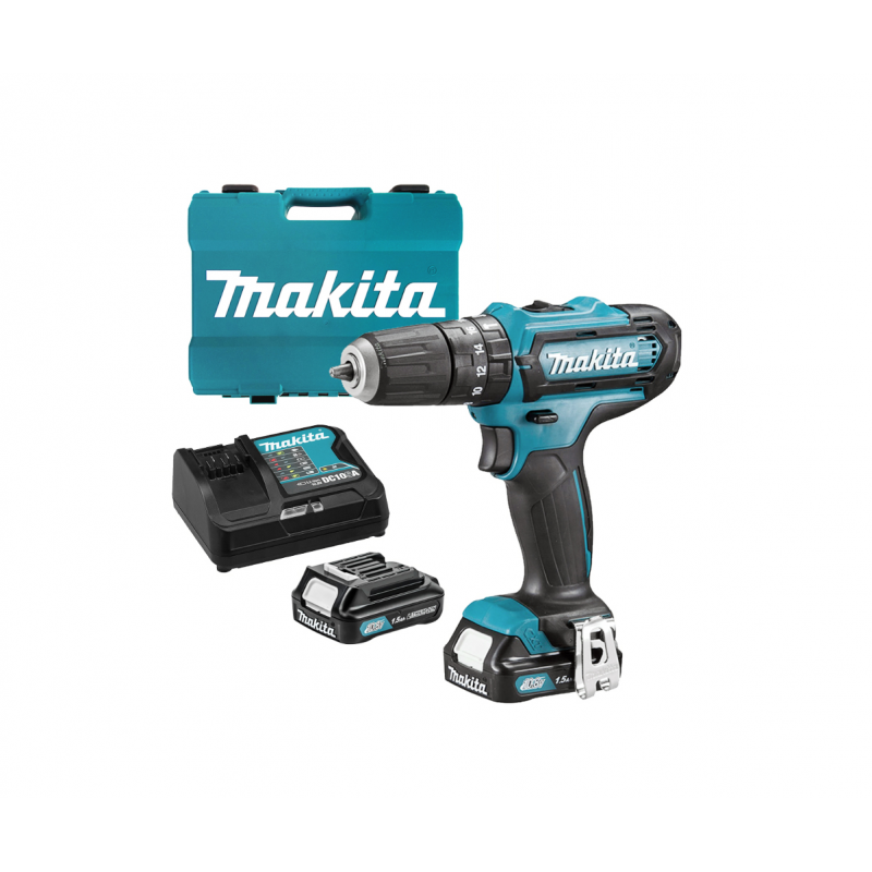 Μπαταριοκίνητο κρουστικό δράπανο Makita με 2 μπαταρίες και φορτιστή, 10.8 V, 1.5 Ah, 30 Nm, 0-1700 στροφές/λεπτό, 0.8-10 χιλιοστά, HP331DSYE