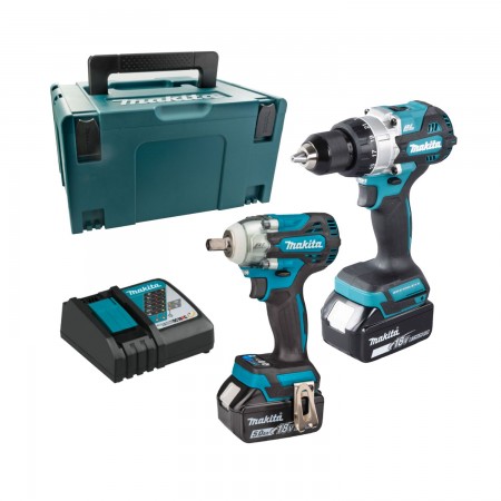 Σετ ασύρματων εργαλείων Makita DLX2433TJ, LXT, 18 V, με 2 μπαταρίες 5 Ah, φορτιστή και βαλίτσα.