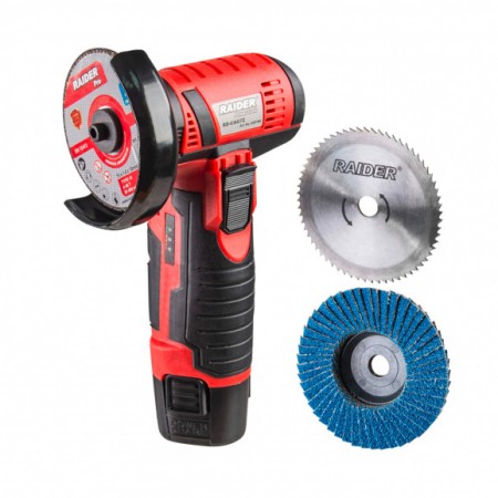 Επαναφορτιζόμενος γωνιακός τροχός Raider RD-CAG72, 12 V, 2 Ah, 75 mm, με μπαταρία και φορτιστή.