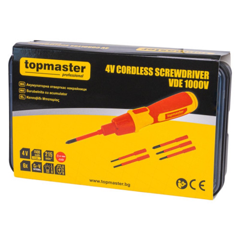 Ασύρματο μονωμένο κατσαβίδι TopMaster, VDE 1000V, 1.5 Ah, 8 Nm με μύτες και καλώδιο USB-C