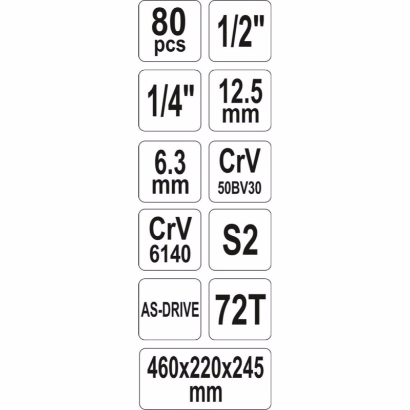 Εργαλειοθήκη YATO, YT 38951, 3 θήκες, 80 τεμάχια