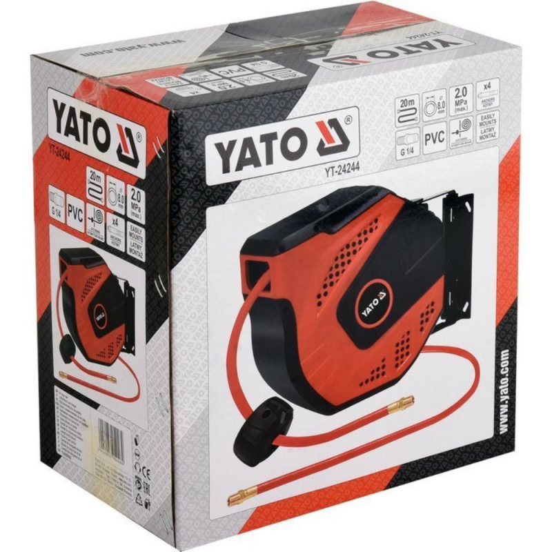 Αυτόματη μπομπίνα σωλήνων αέρα YATO, YT 24244, PVC, 20 Bar,  Ø 8 mm, 20 m