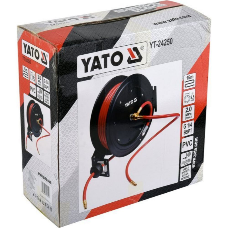 Αυτόματο καρούλι με αεροσωλήνα YATO, YT 24250, PVC, 20 bar, Φ 9.5 mm, 15 m
