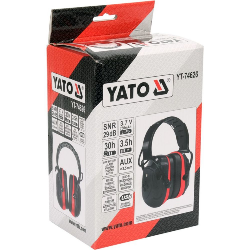 Ηλεκτρονικά ωτοασπίδες YATO, YT 74626, Bluetooth, εξωτερικά, μαύρα