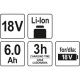 Επαναφορτιζόμενη μπαταρία YATO, YT 82845, LI-ION, 18 V, 6 Ah