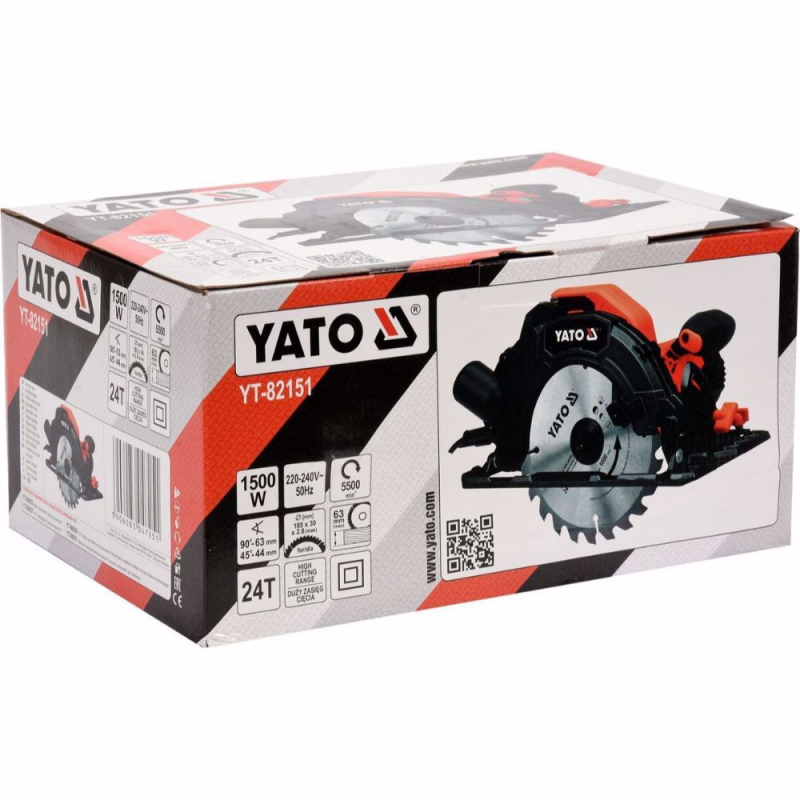 Χειροκίνητο κυκλικό πριόνι YATO, YT 82151, φ 185 χιλ., 1500 W