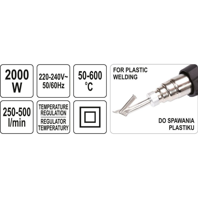 Πιστόλι θερμού αέρα YATO, YT 82295, 2000 W, 650°C