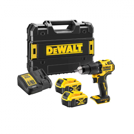 Επαναφορτιζόμενο δραπανοκατσάβιδο DeWALT με κινητήρα χωρίς ψήκτρες με 2 μπαταρίες και φορτιστή, 18 V, 5 Ah, 65 Nm, 1.5-13 χιλ., DCD708P2T