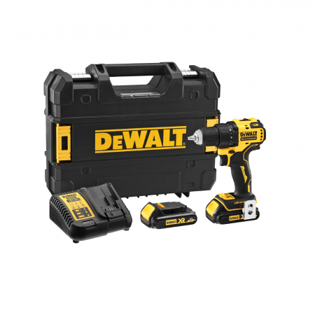Προσαρμογέας DeWALT με άνευ ψήκτρες κινητήρα με 2 μπαταρίες και φορτιστή, 18 V, 1.5 Ah, 65 Nm, 1.5-13 χιλιοστά, DCD708S2T