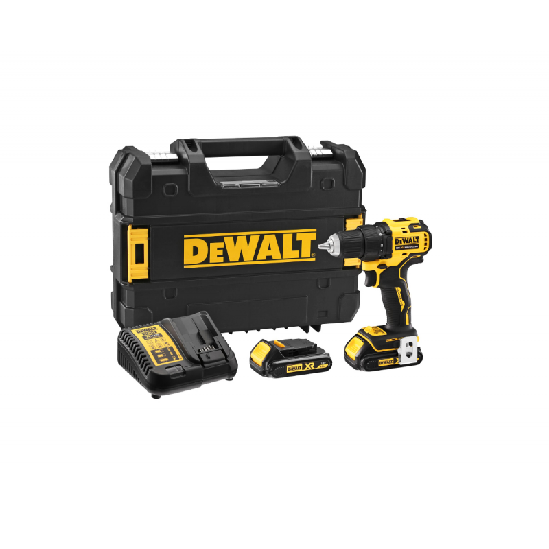 Προσαρμογέας DeWALT με άνευ ψήκτρες κινητήρα με 2 μπαταρίες και φορτιστή, 18 V, 1.5 Ah, 65 Nm, 1.5-13 χιλιοστά, DCD708S2T