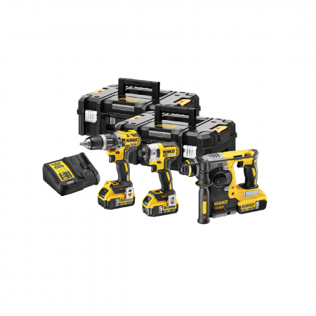 Σετ εργαλείων μπαταρίας DeWALT με 3 μπαταρίες και φορτιστή, DCD796, DCH273, DCF887, 18V, 5Ah, DCK368P3T