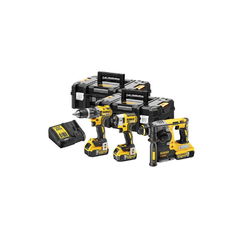 Σετ εργαλείων μπαταρίας DeWALT με 3 μπαταρίες και φορτιστή, DCD796, DCH273, DCF887, 18V, 5Ah, DCK368P3T