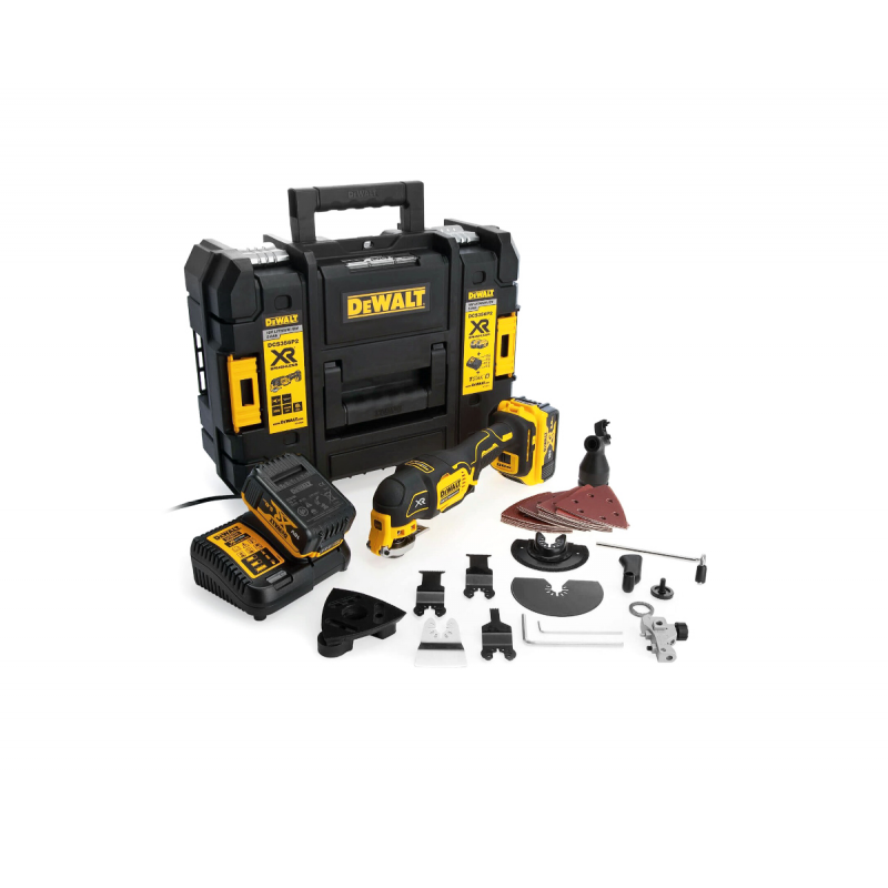 Πολυλειτουργικός ταλαντωτής DeWALT μπαταριοκίνητος με 2 μπαταρίες και φορτιστή, 18 V, 5 Ah, 0-20 000 δονήσεις/λεπτό, DCS356P2