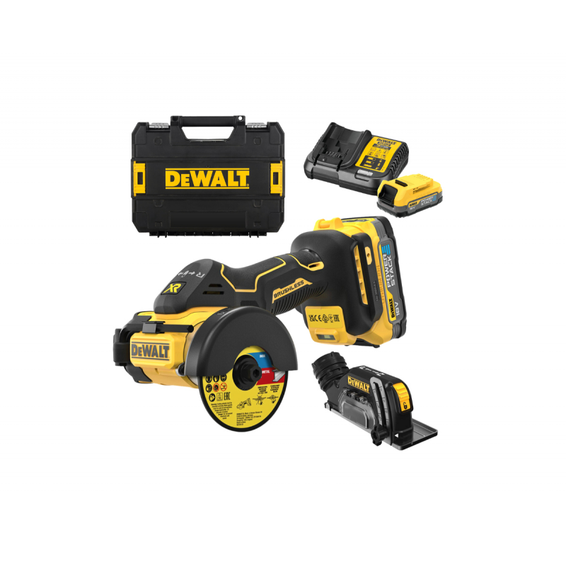 Ασύρματο δισκοπρίονο χειρός DeWALT με 2 μπαταρίες και φορτιστή, 18 V, 2 Ah, Φ76 mm, 20 000 στροφές ανά λεπτό, DCS438E2T