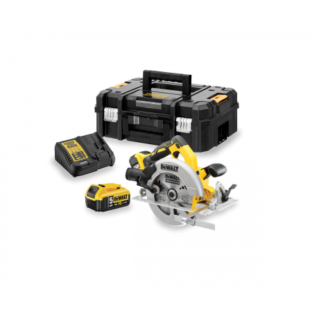 Ασύρματο δισκοπρίονο χειρός DeWALT με 2 μπαταρίες και φορτιστή, 18 V, 5 Ah, 184 mm, 5500 rpm, DCS570P2