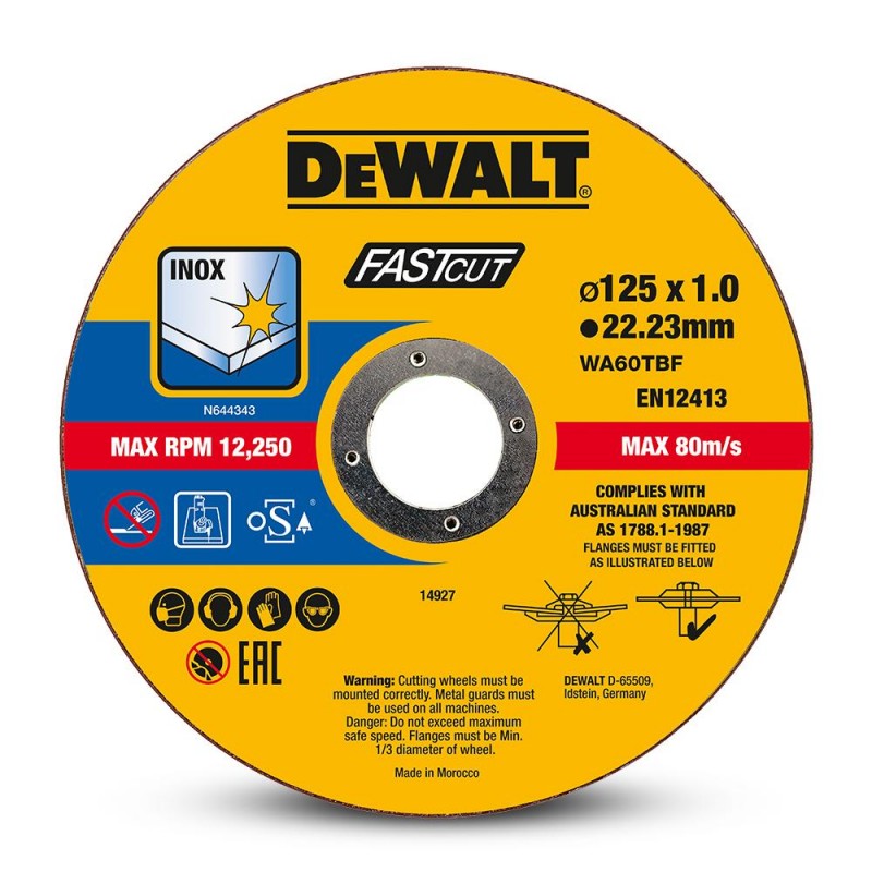Δίσκοι κοπής μετάλλου DeWALT DT20598, 125 x 1 x 22.23 mm, 50 τεμάχια