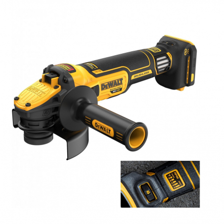 Γωνιακός τροχός μπαταρίας DeWALT DCG409VSNT με έλεγχο ταχύτητας, 18V, Ø125 mm, χωρίς μπαταρία και φορτιστή