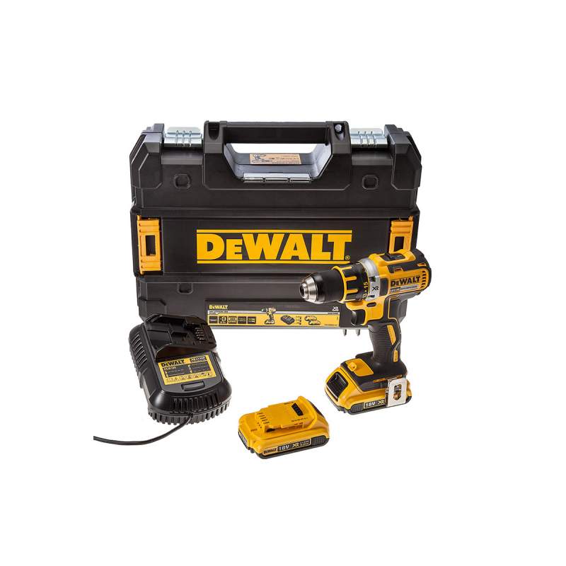 Επαναφορτιζόμενο δραπανοκατσάβιδο DeWALT με κινητήρα χωρίς ψήκτρες με 2 μπαταρίες και φορτιστή, 18 V, 1.5 Ah, 60 Nm, 1.5-13 χλστ, DCD790S2