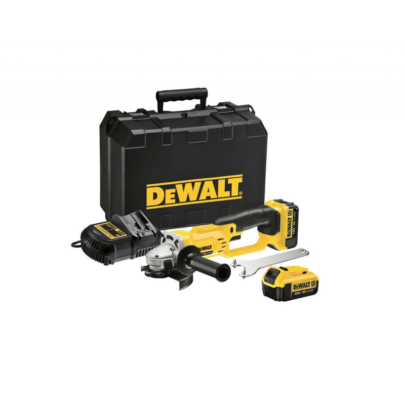 Γωνιακός τροχός DeWALT με μπαταρίες και φορτιστή, 18 V, 4 Ah, 125 χιλ., 8000 στροφές/λεπτό, DCG412M2