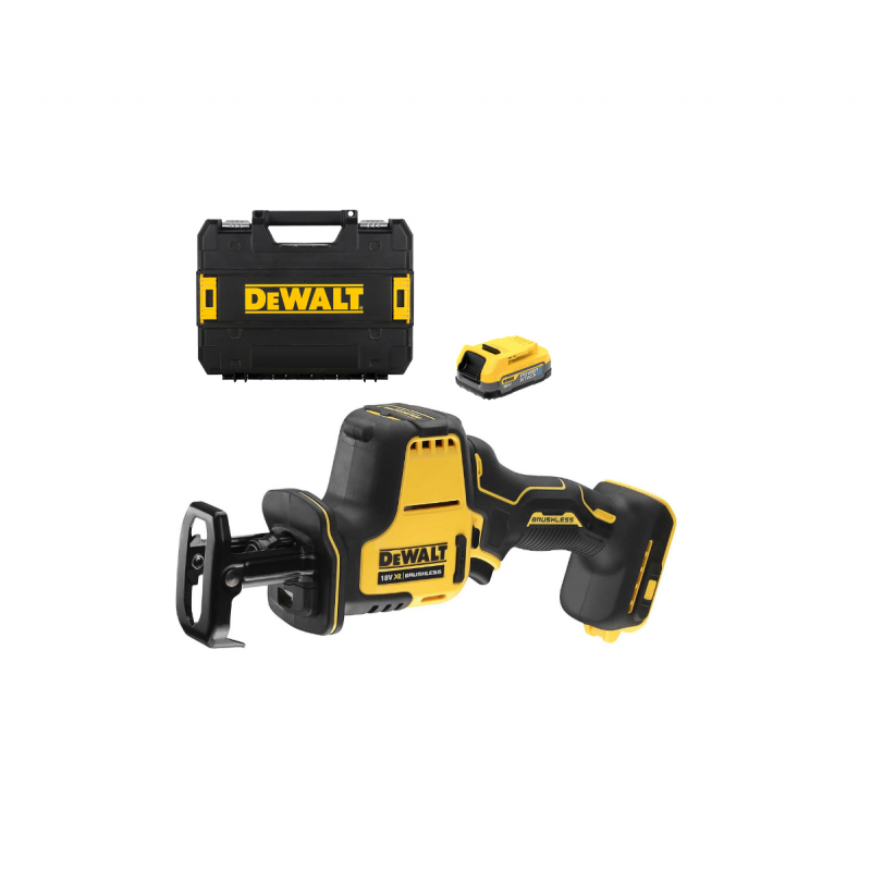 Πριόνι σπαθί DeWALT επαναφορτιζόμενο χωρίς ψήκτρες με 1 μπαταρία χωρίς φορτιστή, 18 V, 1.7 Ah, 0-2800 διαδρομές/λεπτό, 16 χιλιοστά, DCS369E1T