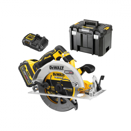 Συναρμολογούμενο δισκοπρίονο χειρός DeWALT με 1 μπαταρία και φορτιστή, 18 V, 6 Ah, Ø190 mm, 5500 rpm, 57°, DCS573T1