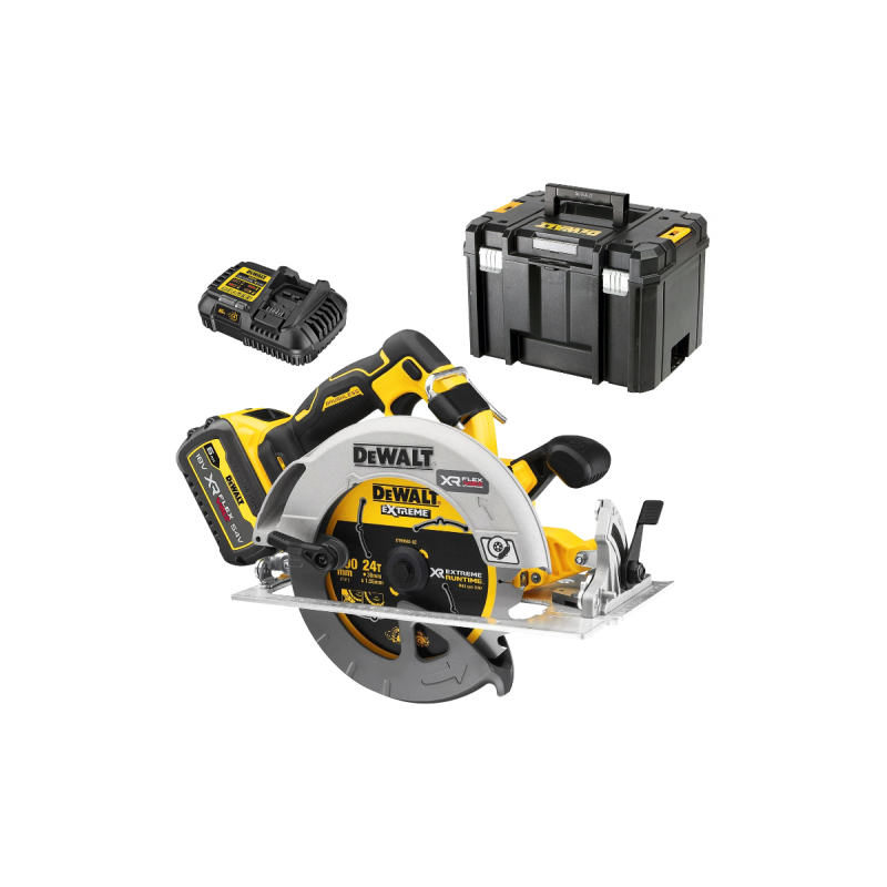 Συναρμολογούμενο δισκοπρίονο χειρός DeWALT με 1 μπαταρία και φορτιστή, 18 V, 6 Ah, Ø190 mm, 5500 rpm, 57°, DCS573T1