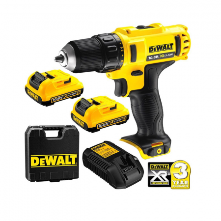 Ασύρματο κατσαβίδι DeWALT με ψυκτικό κινητήρα, με 2 μπαταρίες και φορτιστή, 10.8 V, 2 Ah, 24 Nm, 1-10 mm, DCD710D2