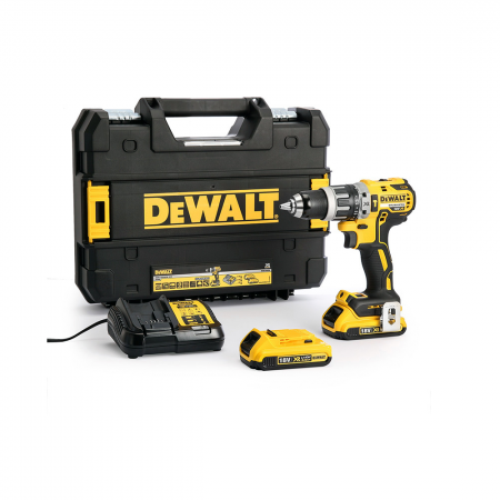 Επαναφορτιζόμενο κρουστικό δράπανο DeWALT με 2 μπαταρίες και φορτιστή, 18 V, 2 Ah, 70 Nm, 0-2000 στροφές/λεπτό, 1.5-13 χιλιοστά, DCD796D2