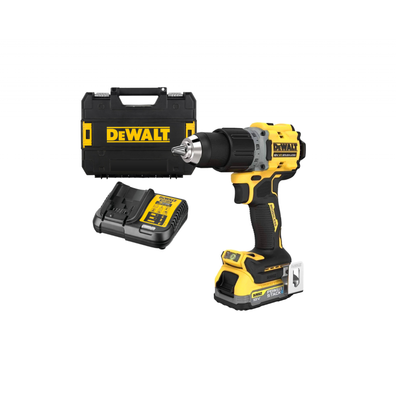 Επαναφορτιζόμενο δραπανοκατσάβιδο DeWALT με κινητήρα χωρίς ψήκτρες, με 1 μπαταρία και φορτιστή, 18 V, 1.7 Ah, 90 Nm, 1.5-13 mm, DCD800E1T