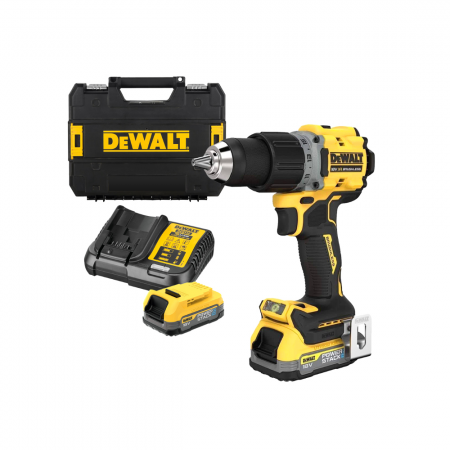 Δράπανοκατσάβιδο μπαταρίας DeWALT με κινητήρα χωρίς ψήκτρες με 2 μπαταρίες και φορτιστή, 18 V, 1,7 Ah, 90 Nm, 1,5-13 mm, DCD800E2T