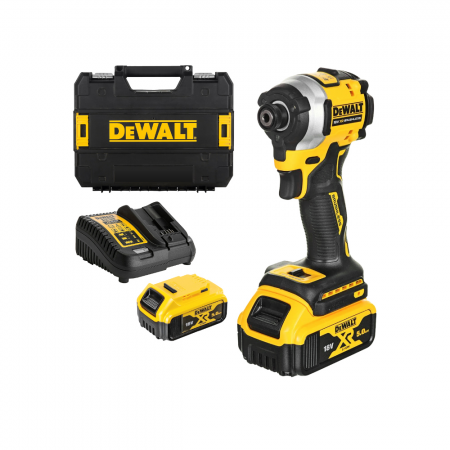 Κρουστικό παλμικό κατσαβίδι μπαταρίας DeWALT με κινητήρα χωρίς ψήκτρες με 2 μπαταρίες και φορτιστή, 18V, 5Ah, 206.2 Nm, εξάγωνο, 1/4'', DCF850P2T
