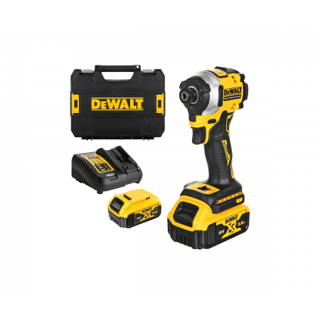 Κρουστικό παλμικό κατσαβίδι μπαταρίας DeWALT με κινητήρα χωρίς ψήκτρες με 2 μπαταρίες και φορτιστή, 18V, 5Ah, 206.2 Nm, εξάγωνο, 1/4'', DCF850P2T