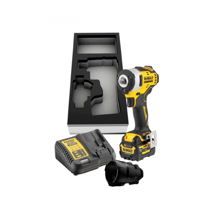 Κρουστικό μπουλονόκλειδο μπαταρίας DeWALT με κινητήρα χωρίς ψήκτρες με 1 μπαταρία και φορτιστή, 12 V, 5 Ah, 339 Nm, τετράγωνη υποδοχή, 3/8