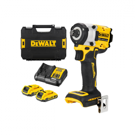 Κρουστικό δραπανοκατσάβιδο μπαταρίας DeWALT με κινητήρα χωρίς ψήκτρες με 2 μπαταρίες και φορτιστή, 18 V, 2 Ah, 406 Nm, τετράγωνο, 1/2
