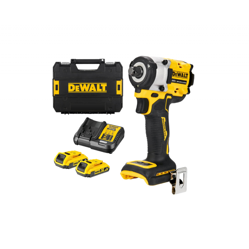 Κρουστικό δραπανοκατσάβιδο μπαταρίας DeWALT με κινητήρα χωρίς ψήκτρες με 2 μπαταρίες και φορτιστή, 18 V, 2 Ah, 406 Nm, τετράγωνο, 1/2