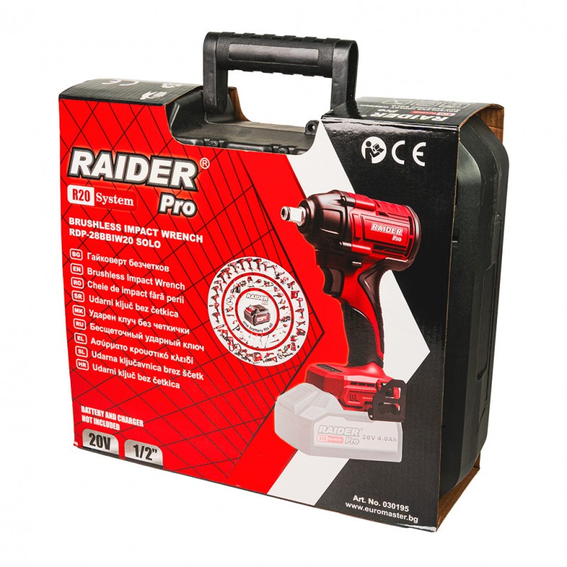 Ασύρματο κρουστικό παξιμάδι χωρίς ψήκτρες Raider RDP-28BBIW20 Solo, R20, 20V, 1/2", 280 Nm, με καρυδάκι και βαλίτσα, χωρίς μπαταρία και φορτιστή