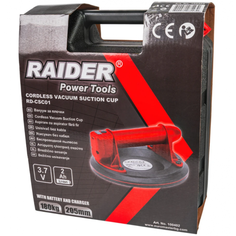 Ασύρματη Βεντούζα Πλακιδίων Raider RD-CSC01, 3.7 V, 2 Ah, 205 χιλ., 180 κιλά, με φορτιστή και βαλιτσάκι