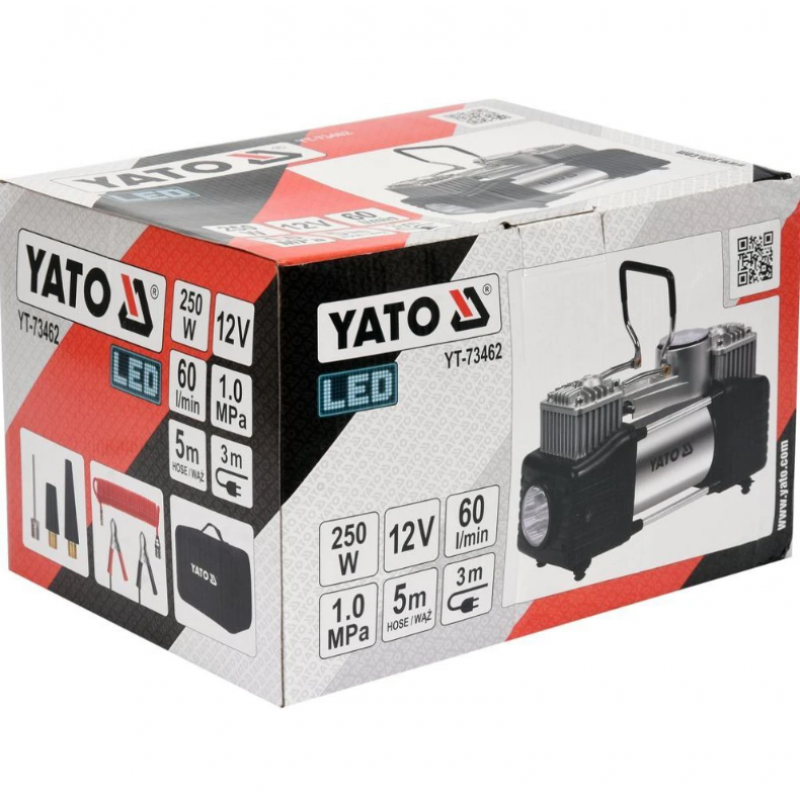 Αεροσυμπιεστής ελαστικών με φως LED, YATO, YT-73462, 250 W