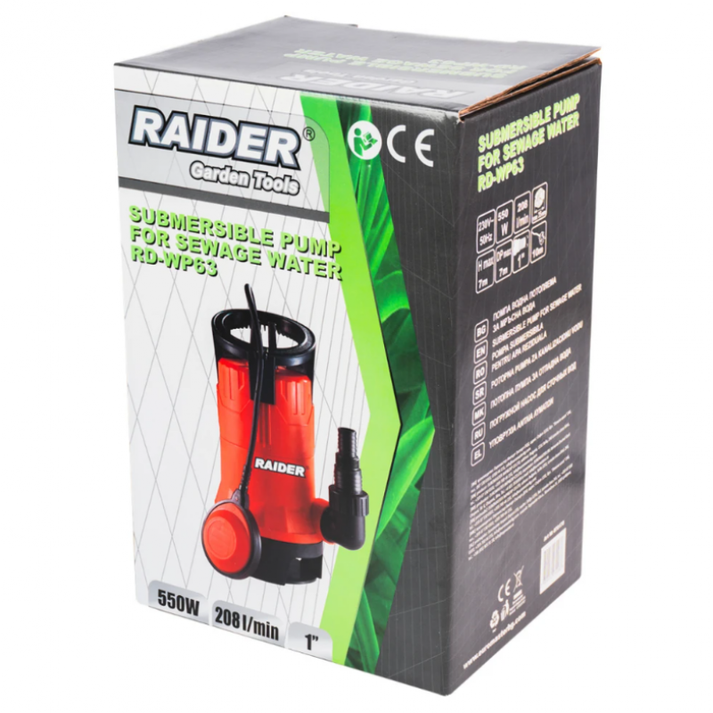 Υποβρύχια Αντλία Νερού Raider RD-WP63, 1", 550W, 208 λτ/λεπτό, 7μ