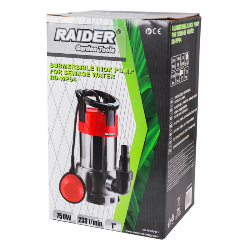Υποβρύχια Αντλία Βρόμικου Νερού Raider RD-WP64 INOX, 1", 750W, 233 λτ/λεπτό, 8μ